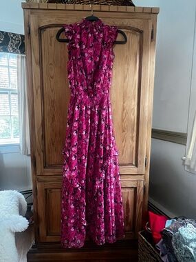 G by Giuliana Floral Pink Sleeveless Maxi Dress with Ruffle Detail